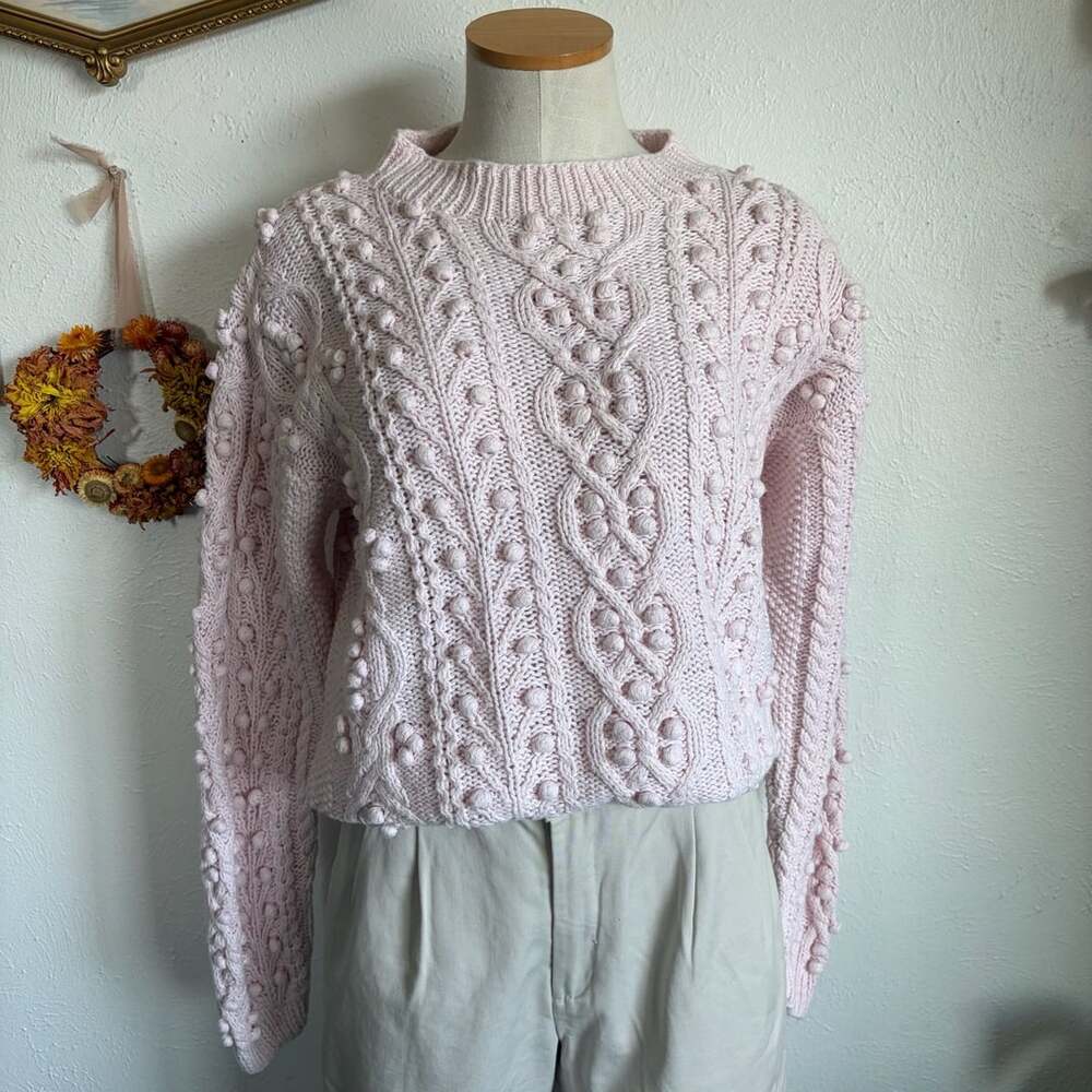 Vintage Cable Knit Sweater Size S Pink Cotton Ramie